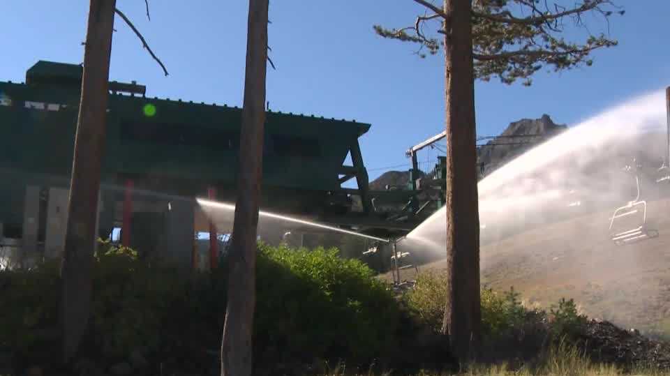 Kirkwood Ski Resort's snow guns blow water to protect against Caldor Fire