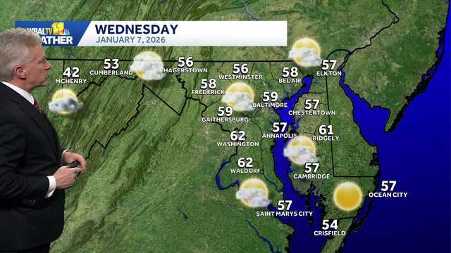 Temps climb to near 60 degrees across Baltimore region on Wednesday