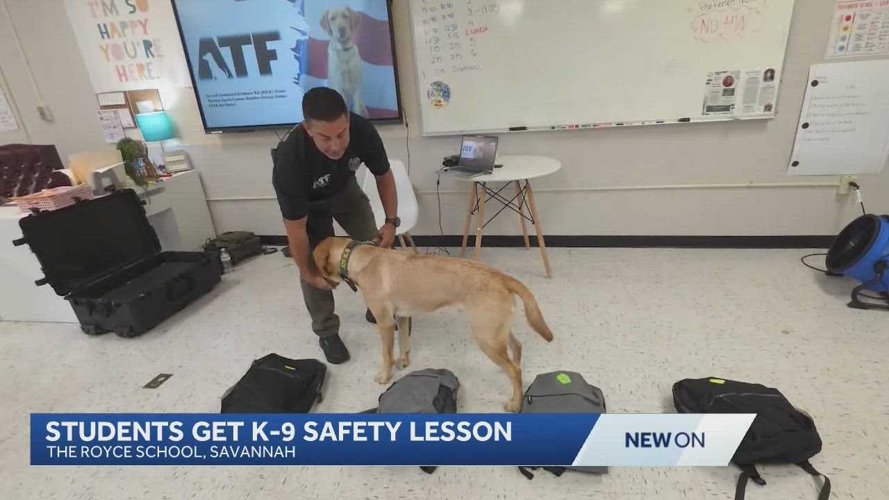 K-9 Harry shows Savannah students how bomb sweeps work