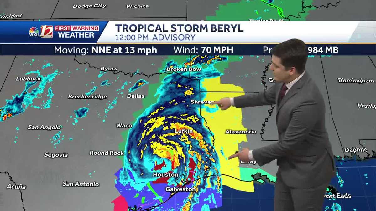 WATCH: Beryl weakening over TX, summer pattern continues here at home