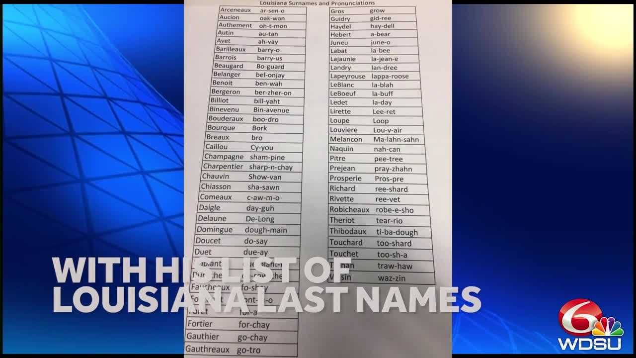 ICYMI Reddit user shares list on how to pronounce Louisiana last names