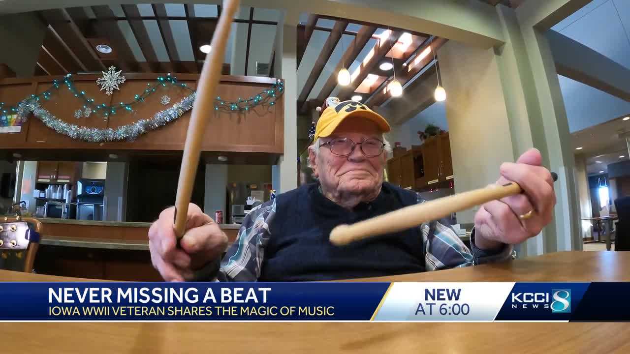 kcci.com - Ben Kaplan - Iowa WWII veteran known as 'The Drummer' shares gift of music this holiday season