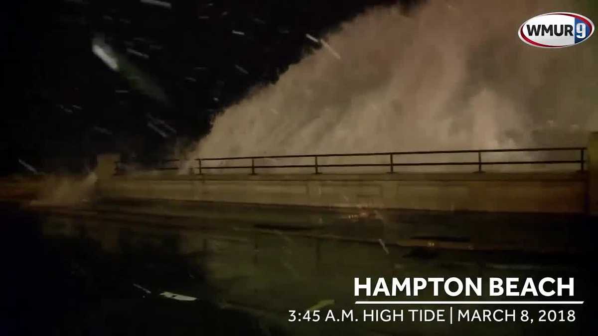 Splashover, minor flooding at Hampton Beach during high tide