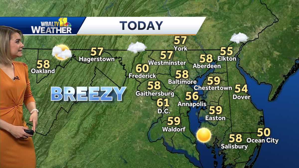 Cloudy, windy Wednesday in Maryland with rain in forecast