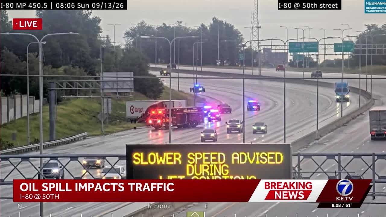 Semi crash causes blockage, fuel spill on I-80 in Omaha