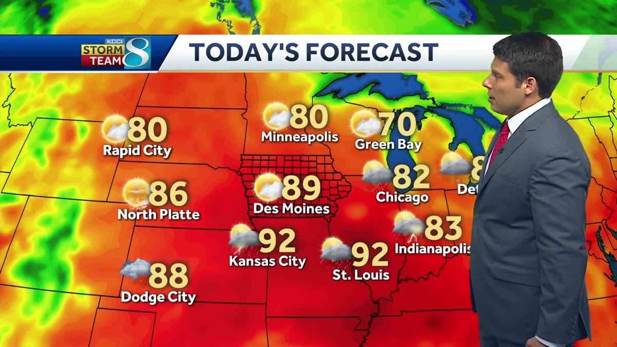 Scattered morning showers give way to highs near 90