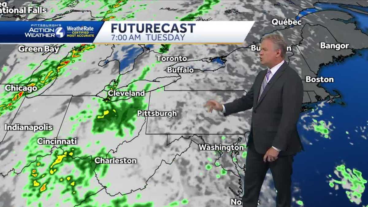 Mostly cloudy with stray showers on Tuesday