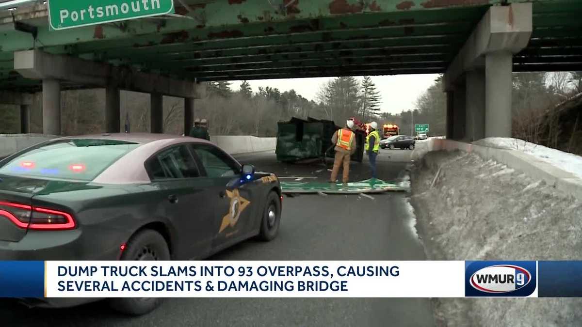 3 injured when dump truck crashes into bridge