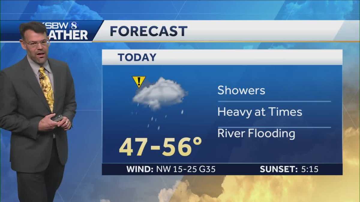 Rainy Monday with temperatures in high 40s, low 50s