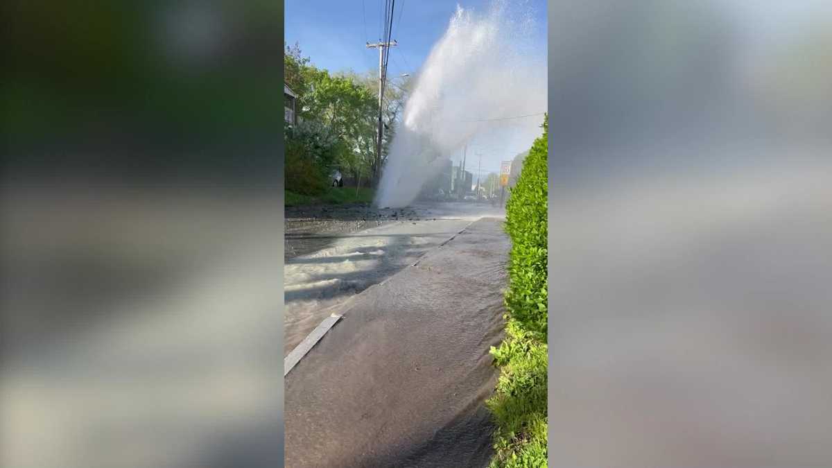 A water main break sent water high into the air in Portland