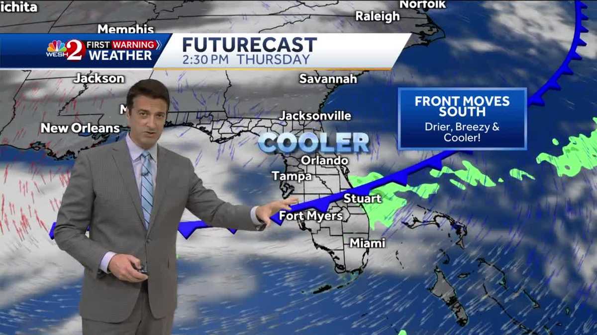 Breezy & cooler overnight with temps falling into the 50s & 60s.