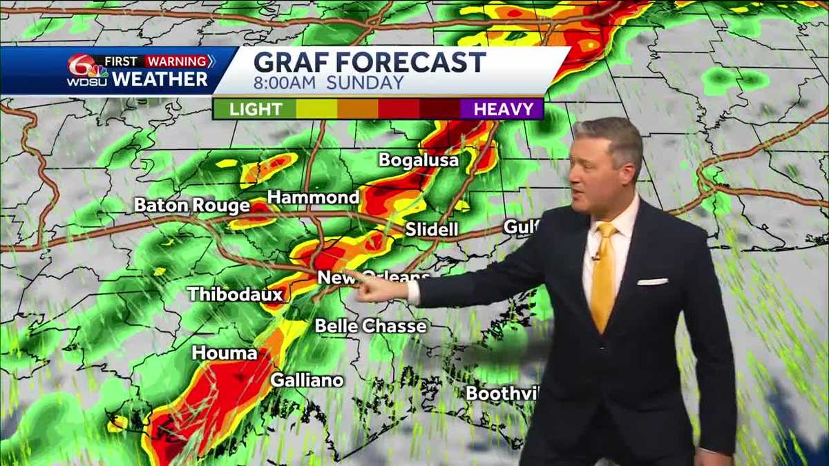 New Orleans weather forecast rain chances Saturday Sunday severe