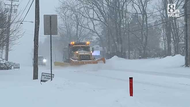 Plow truck clears deep snow from Lebanon County road