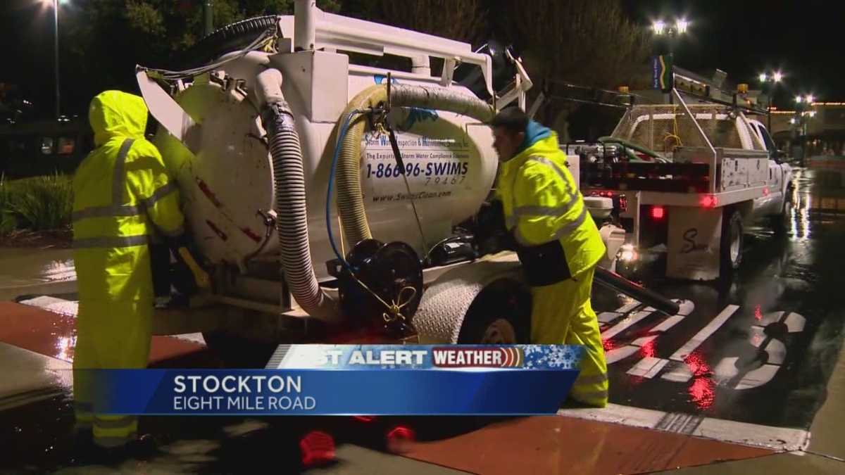 Storm drain crew chats about wet weather in Stockton