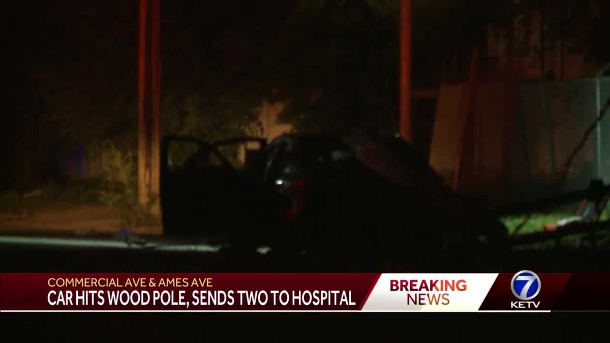 Two critically hurt after car crashes into wooden pole