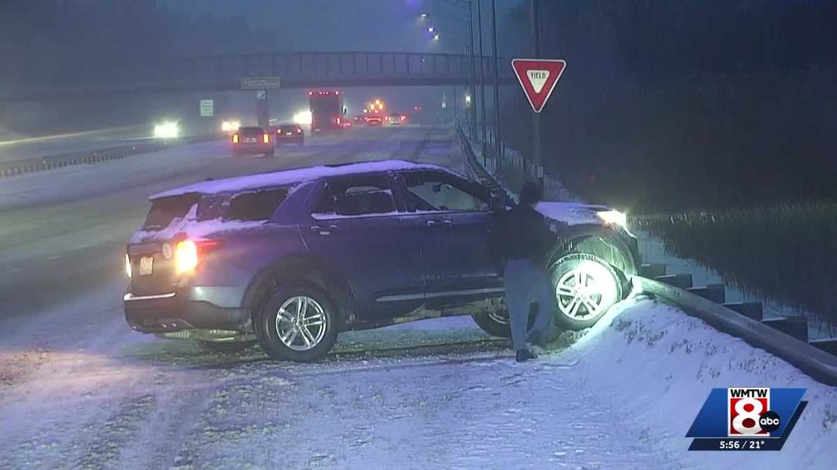 Snow and sleet leading to slide-offs on the Maine Turnpike