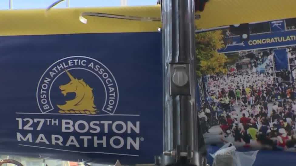 127th Boston Marathon banners going up around city