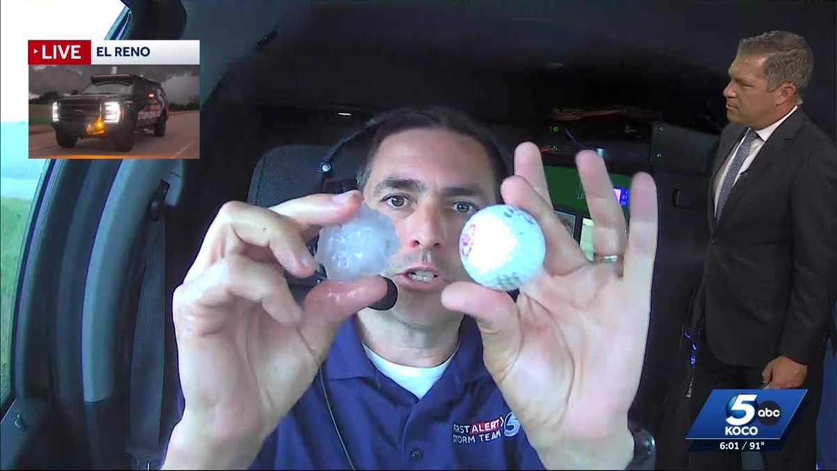 KOCO 5 Meteorologist Michael Armstrong captures large hail near El Reno