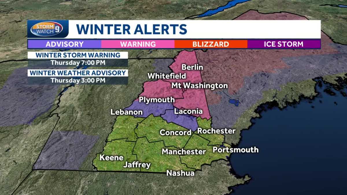 Winter storm warnings in New Hampshire ahead of snowfall