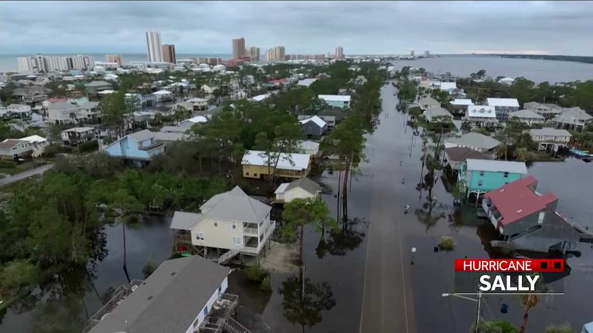 Drone video shows widespread flooding in Gulf Shores after Hurricane Sally