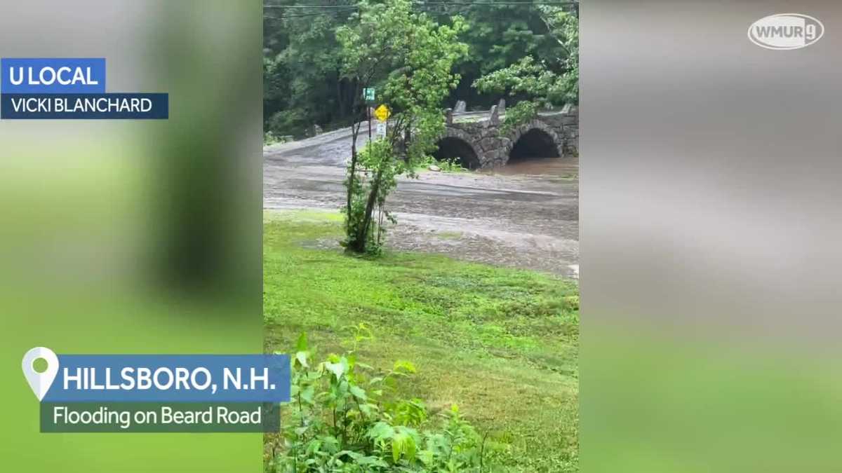 Beard Road floods next to Beard Brook in Hillsboro, NH