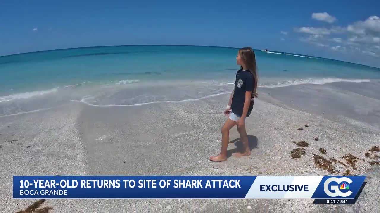 Brave 10-year-old shark attack survivor returns to beach after arm was nearly torn off