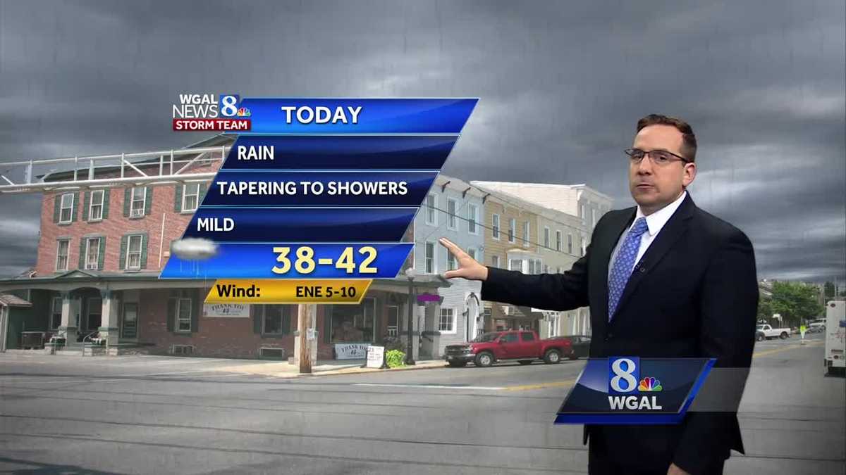 Rain tapers to showers by late afternoon