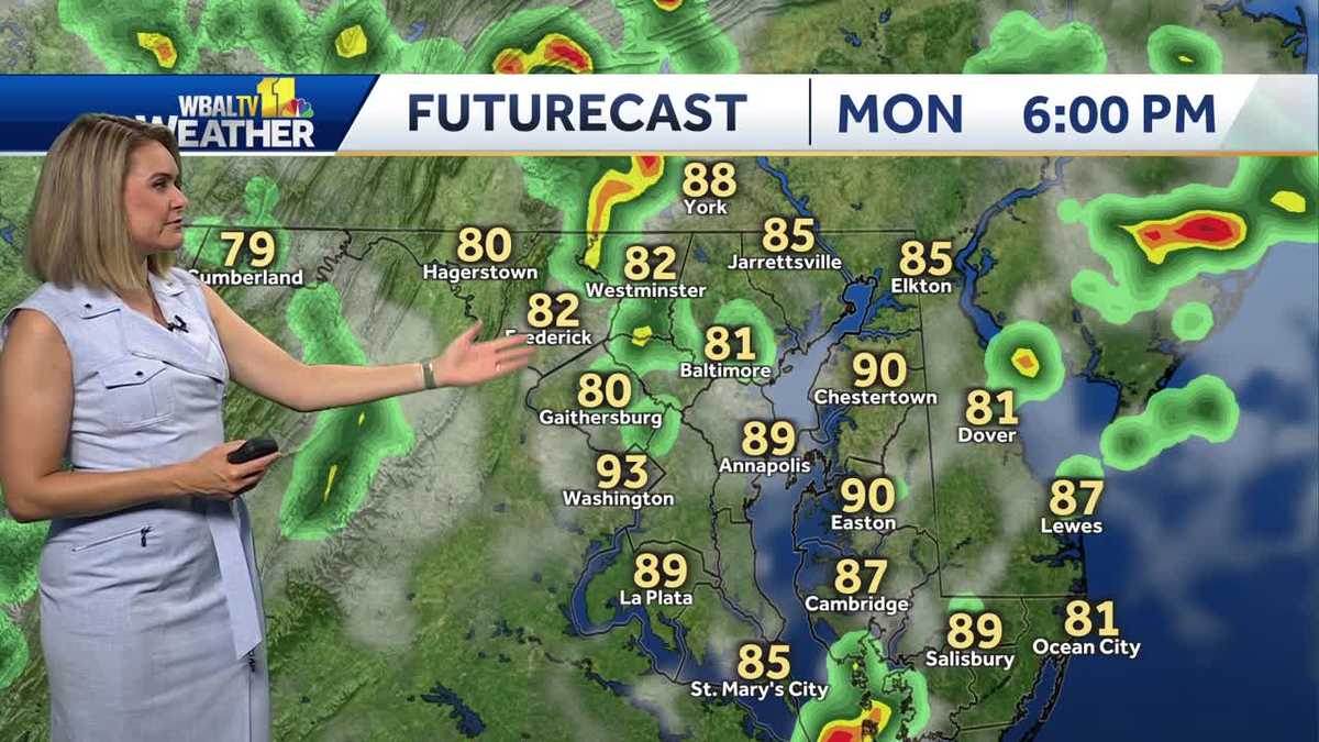 Hot and humid with scattered thunderstorms for Monday