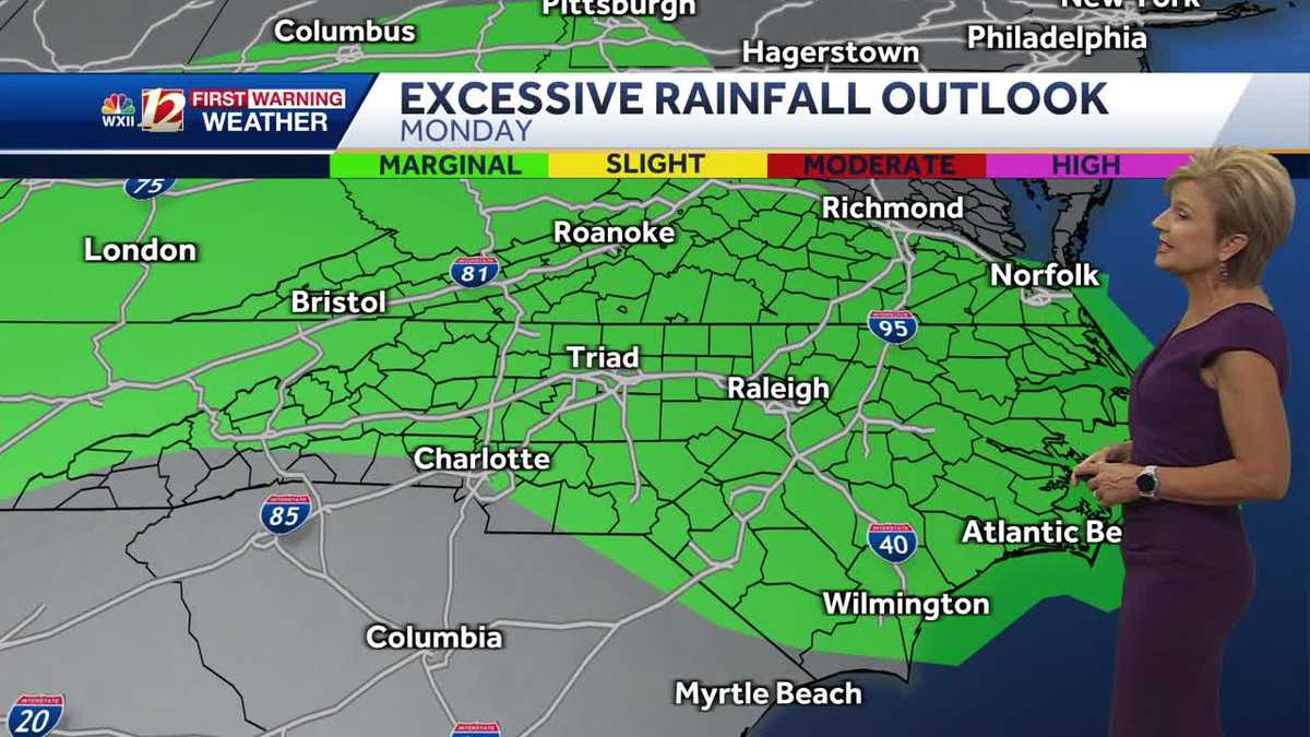 Heavy rain risk again Monday in North Carolina