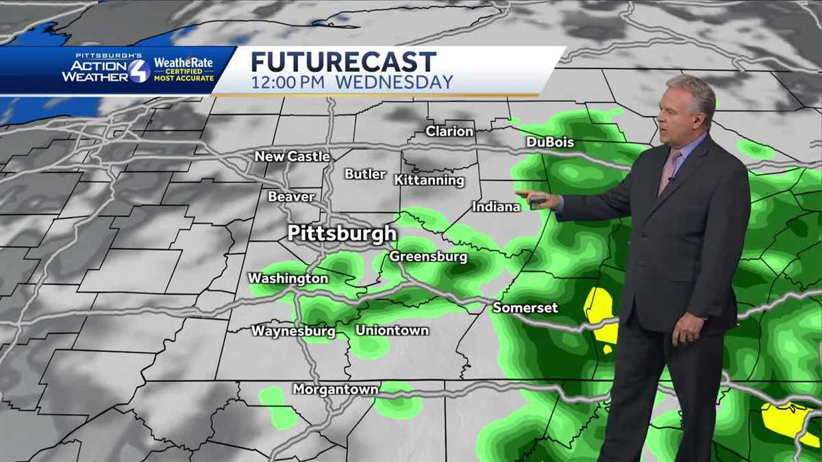 Mostly cloudy, isolated light showers in the Pittsburgh region