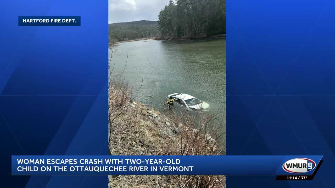 Mom cuts through airbag, escapes sinking car with toddler after Vermont river crash