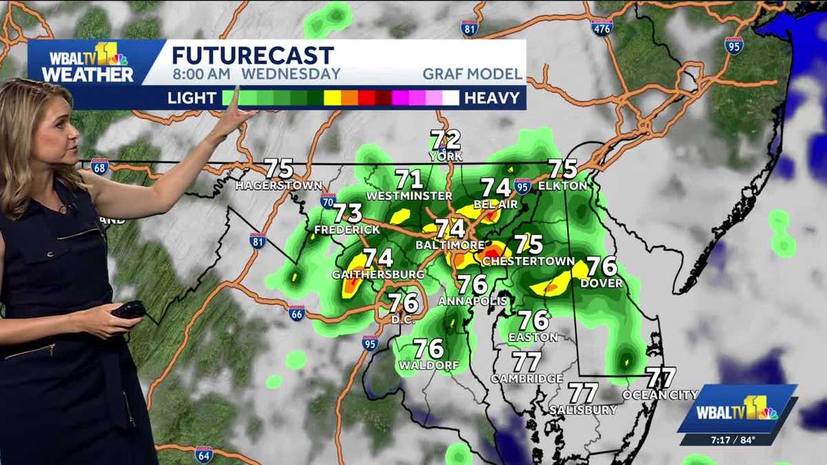 Showers and storms on Wednesday in the Baltimore area
