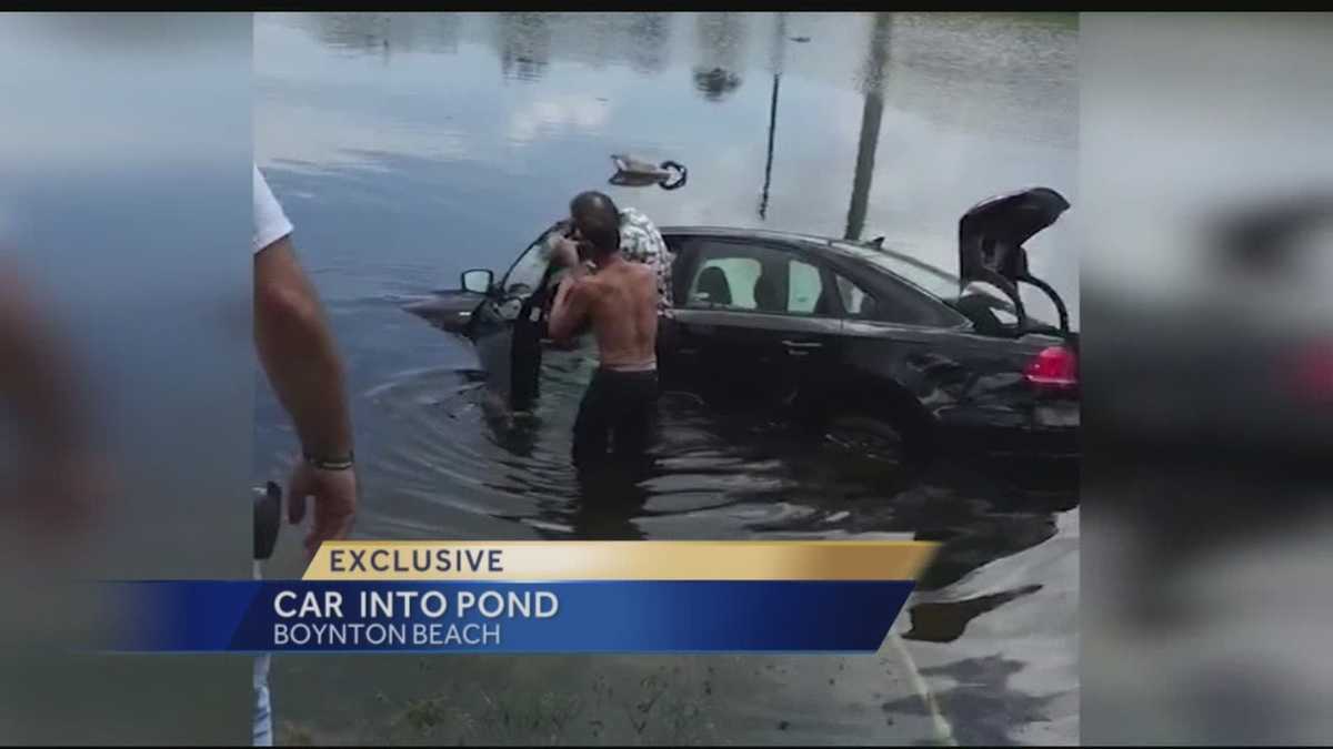 Good Samaritan jumps into action to rescue driver from car in pond