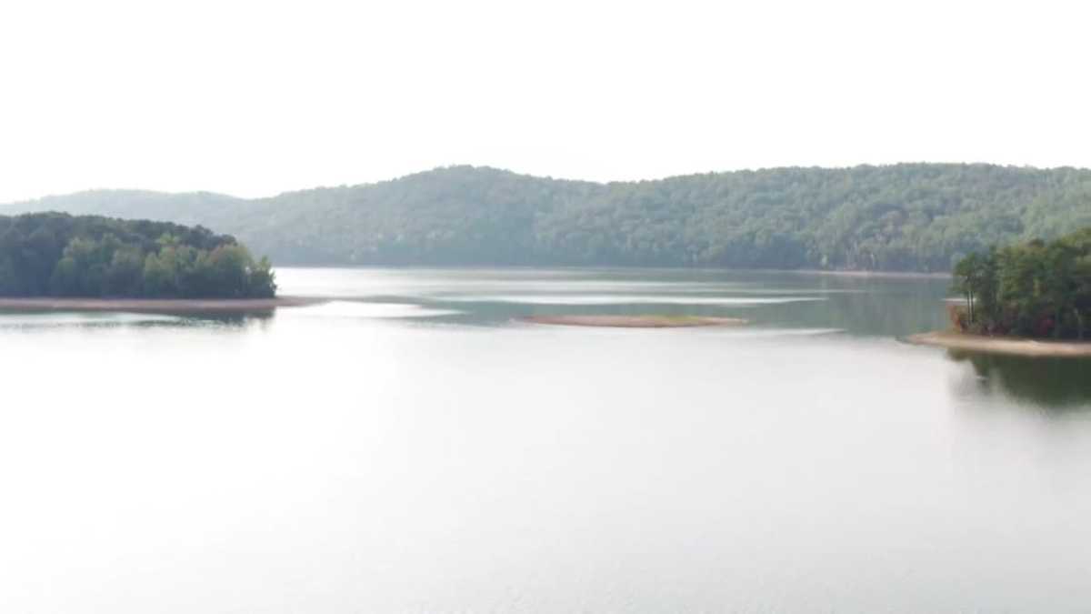 SKY 13 drone flies over Lake Purdy amid drought conditions