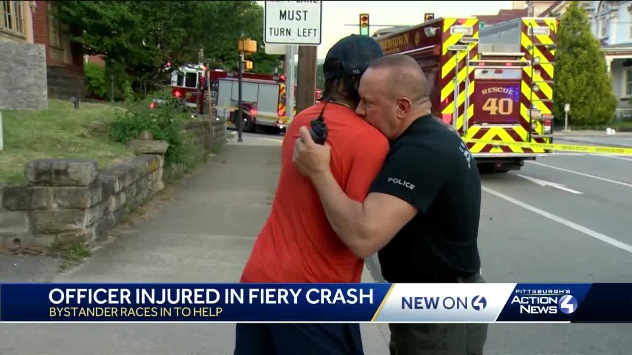 Bystander Helps Save Uniontown Police Officer Following Fiery Crash