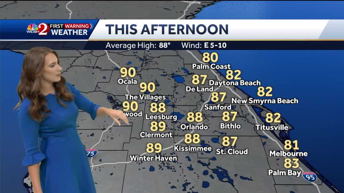 Monday to feature lots of sunshine and highs returning to the mid 80s