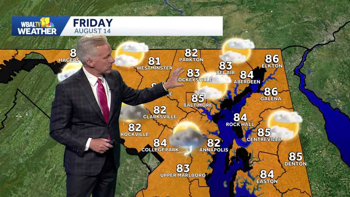 Muggy warm Friday, storms possible south of Baltimore