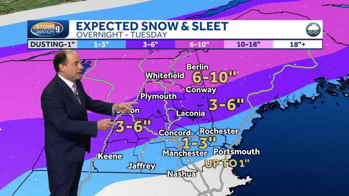 NH winter storm update Latest snow/sleet projection map