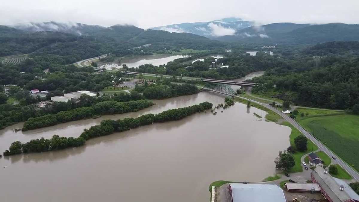 Vermont Flooding See aerial video of Winooski River flooding