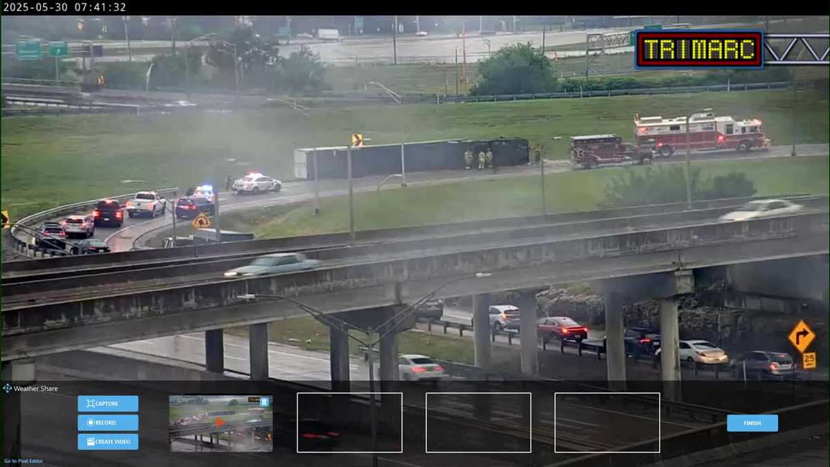 TRAFFIC: Overturned semi blocking interstate exchange in Louisville