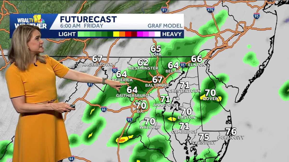 Showers turning to sunshine Friday in the Baltimore area