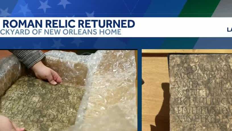 An ancient relic found in a New Orleans backyard has returned to Rome
