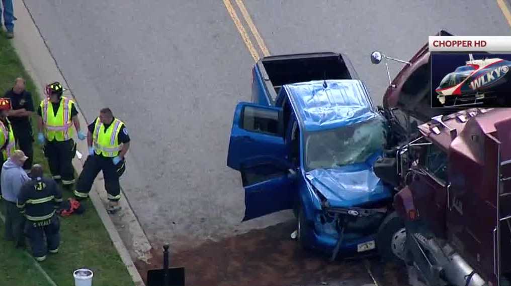 Severe crash as pickup truck collides with semi in Charlestown