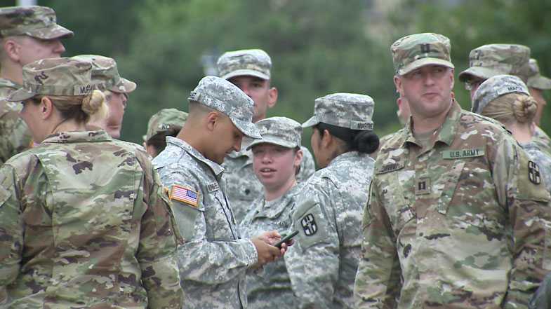 Emotional goodbyes as members of 452nd Combat Support Hospital deploy ...