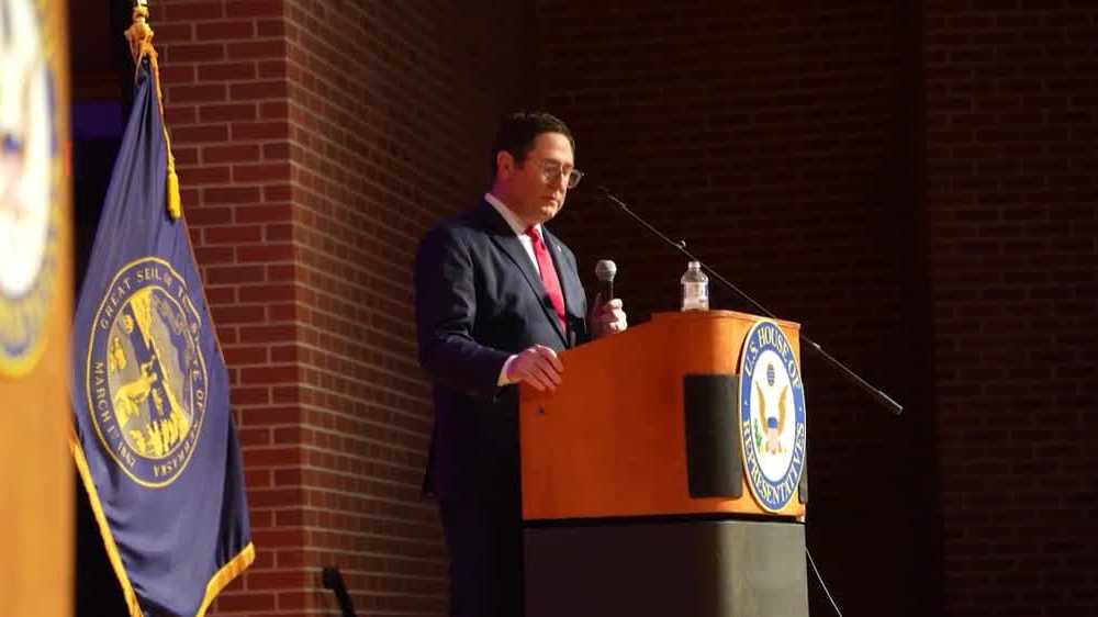 Congressman Mike Flood faces heated questions on Iran, healthcare during town hall
