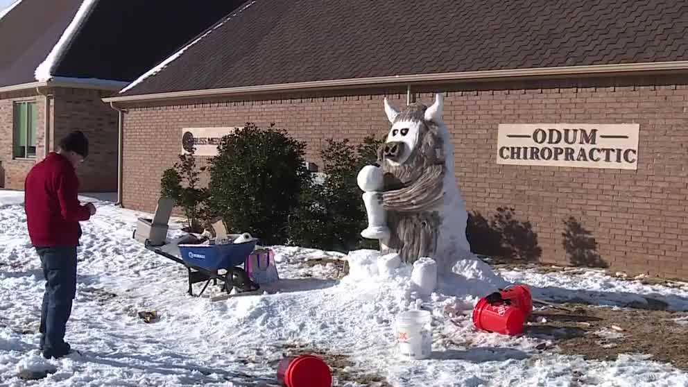 Man known as 'snow sculpture king' creates giant Rumble in Oklahoma City