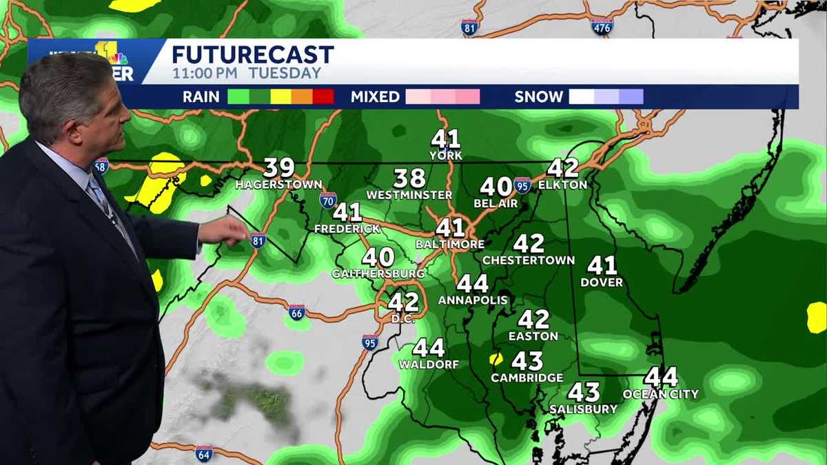 Chilly rain inbound Tuesday night to Maryland