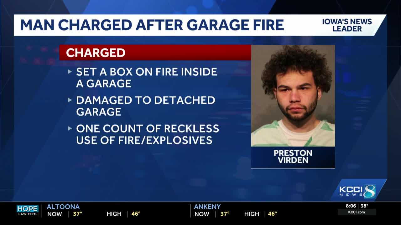 Panora man charged after garage fire in Des Moines