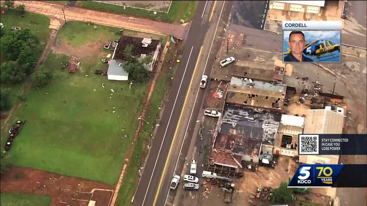 WATCH: Sky 5 shows damage left after tornado hit Cordell - KOCO