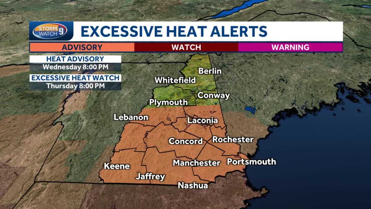 NH weather forecast Heat advisory posted beginning Wednesday